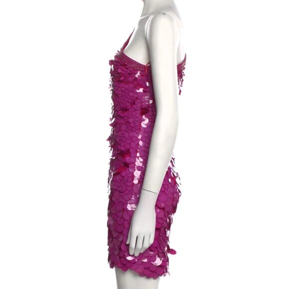 Dundas Sequins One Shoulder Mini Dress Petite Pink Embellished Sparkly Party - Picture 6 of 8